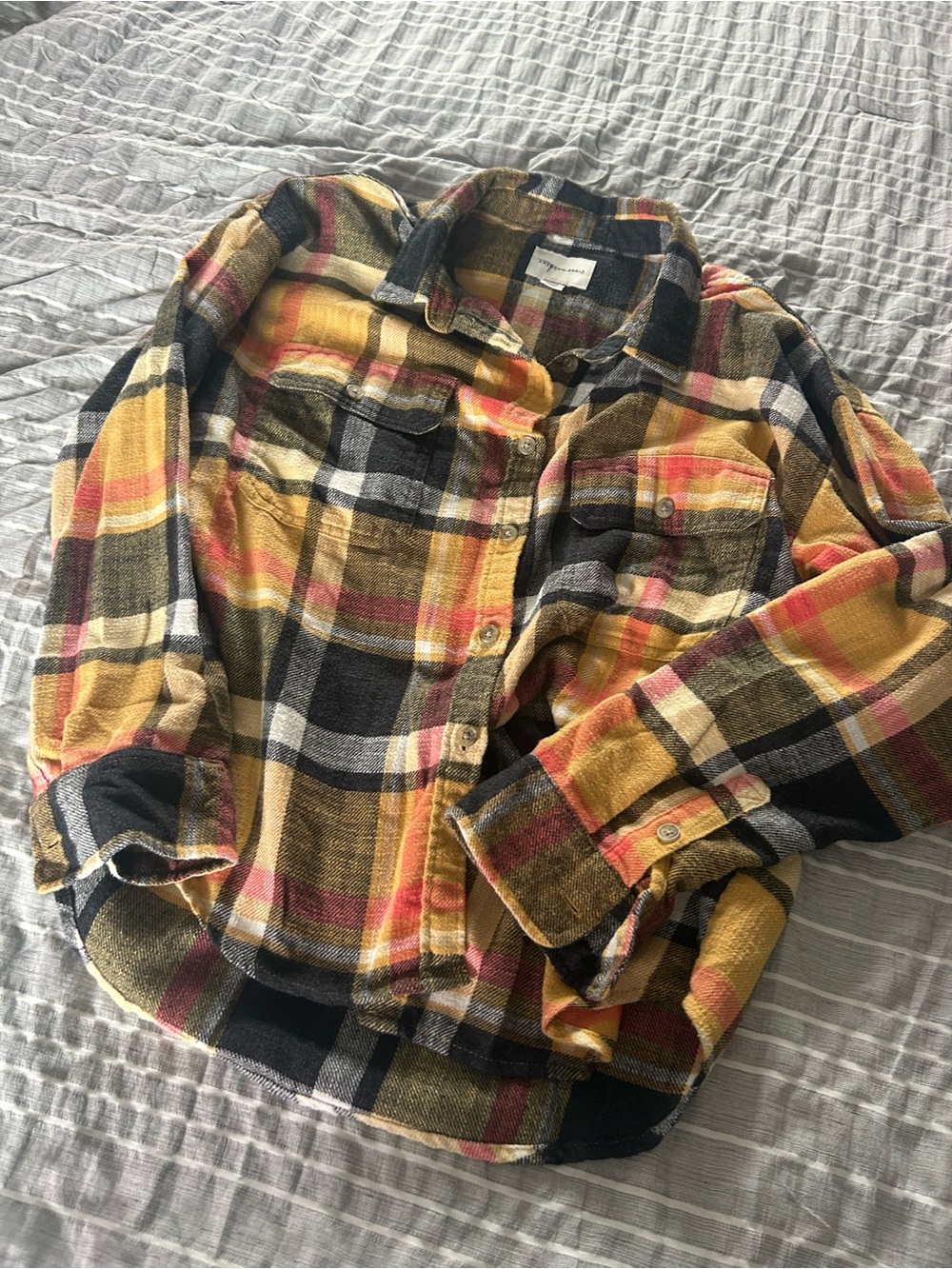 Yellow and Black Plaid Flannel Shirt
